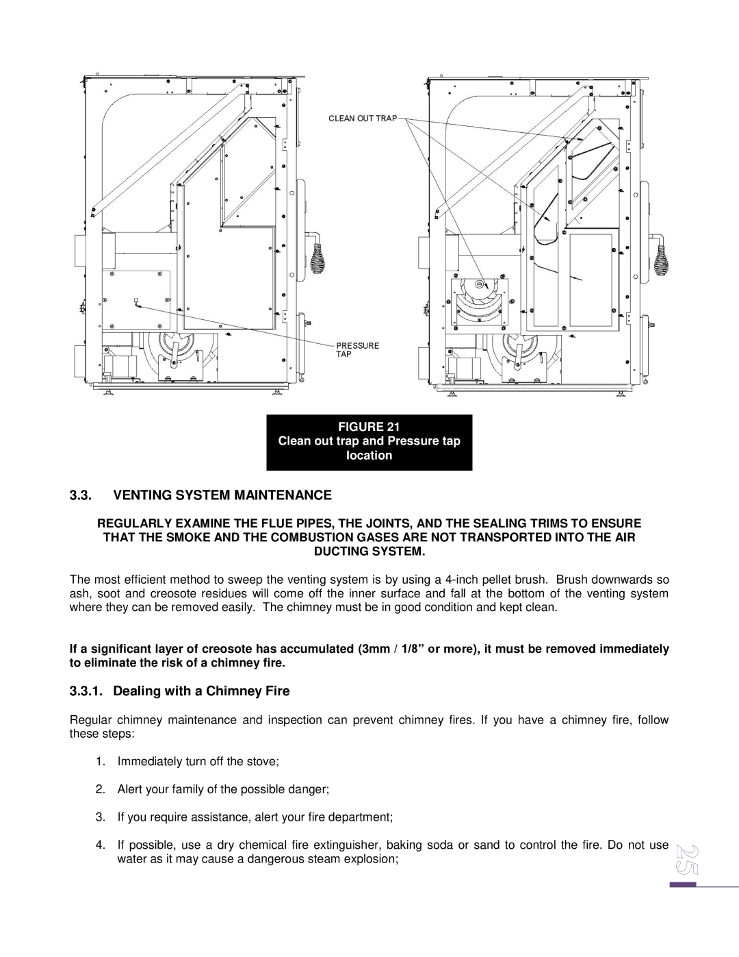 Drolet ECO-65 owner manual Venting System Maintenance, Dealing with a Chimney Fire 