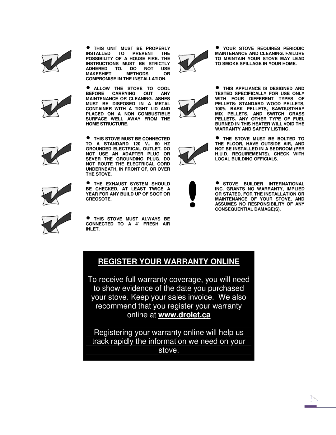 Drolet ECO-65 owner manual Register Your Warranty Online 