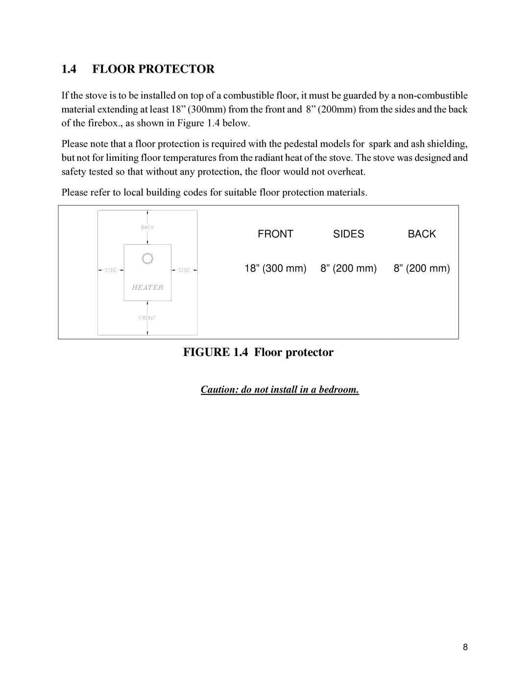 Drolet ESCAPE 1800 owner manual Floor Protector, Floor protector 