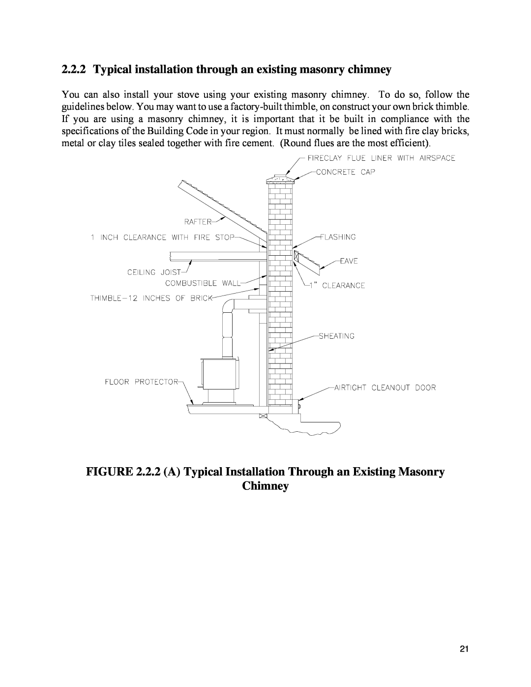 Drolet ESCAPE 1800 owner manual Typical installation through an existing masonry chimney, Chimney 