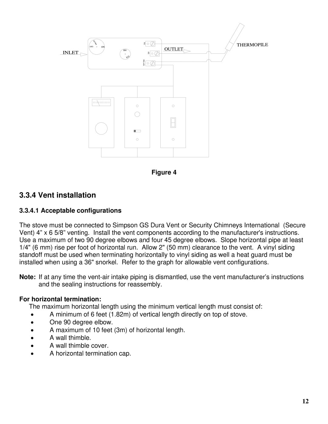 Drolet GTX-I manual Vent installation, Acceptable configurations, For horizontal termination 