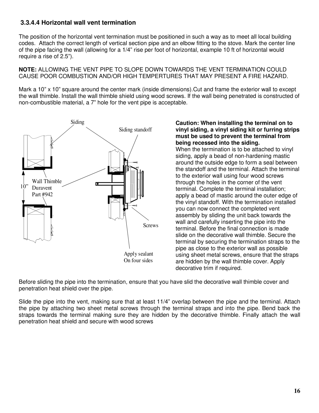 Drolet GTX-I manual Horizontal wall vent termination 