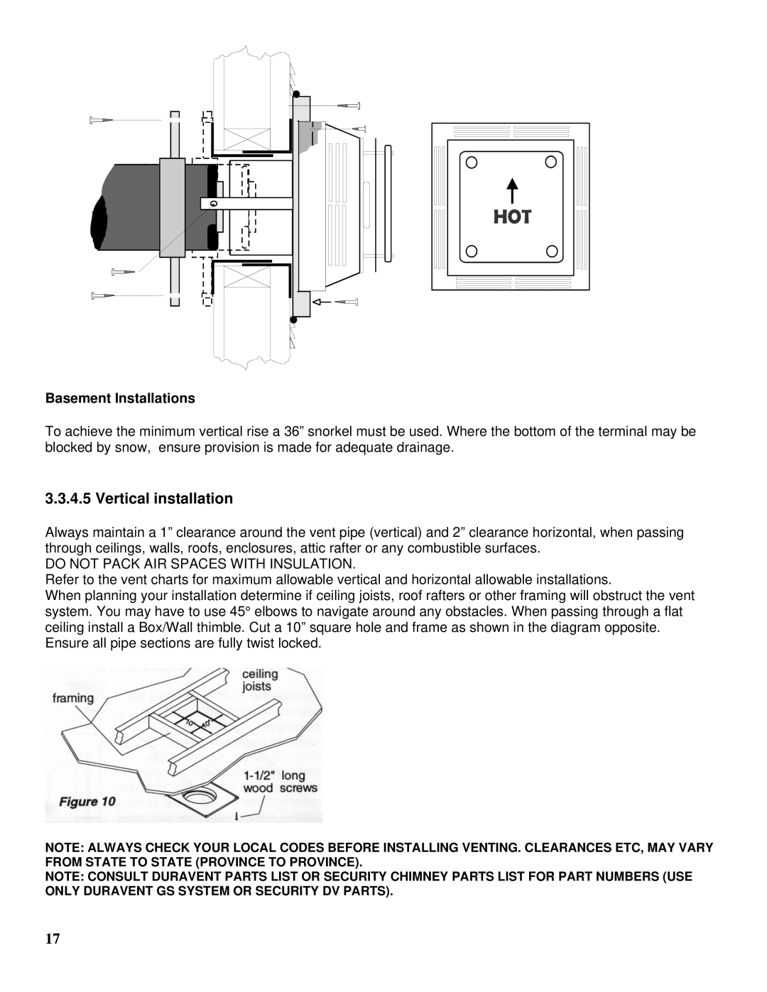 Drolet GTX-I manual Hot, Vertical installation 