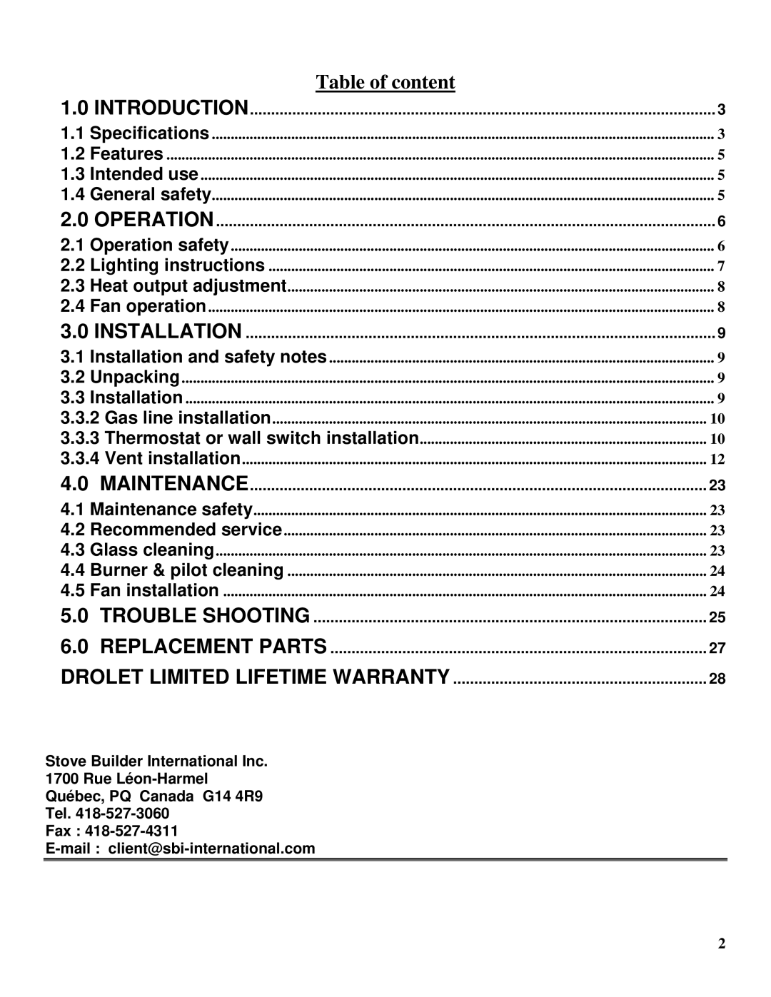 Drolet GTX-I manual Introduction, Operation, Installation, Maintenance 