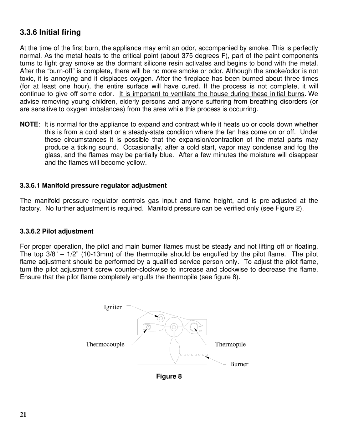 Drolet GTX-I manual Initial firing, Manifold pressure regulator adjustment, Pilot adjustment 