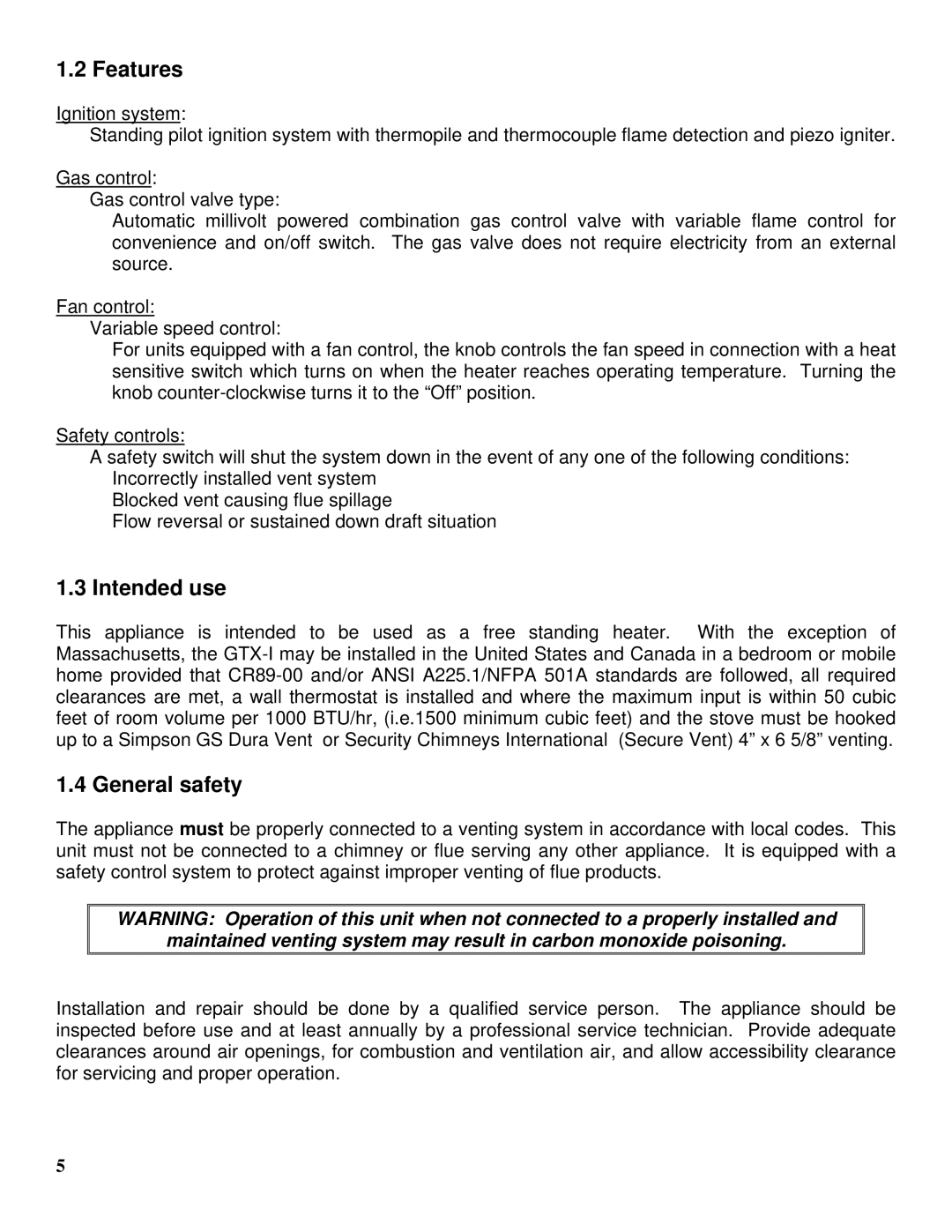 Drolet GTX-I manual Features, Intended use, General safety 