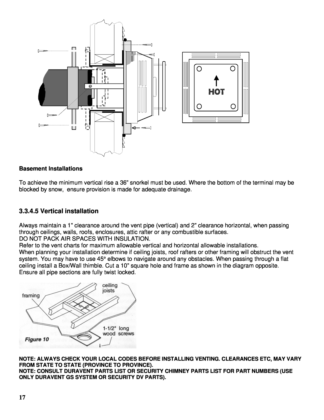 Drolet GTX-I manual Vertical installation, Basement Installations 