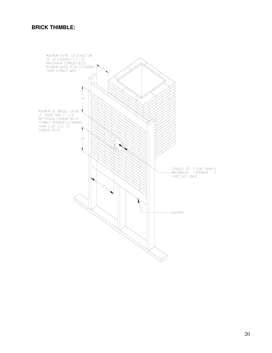 Drolet HT-1600, HT-2000 owner manual Brick Thimble 