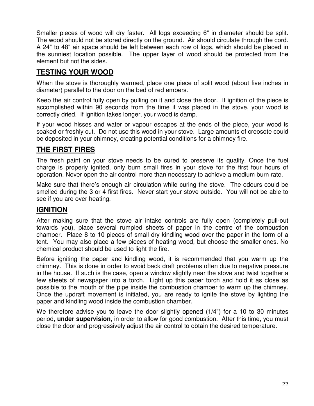 Drolet HT-1600, HT-2000 owner manual Testing Your Wood, First Fires, Ignition 