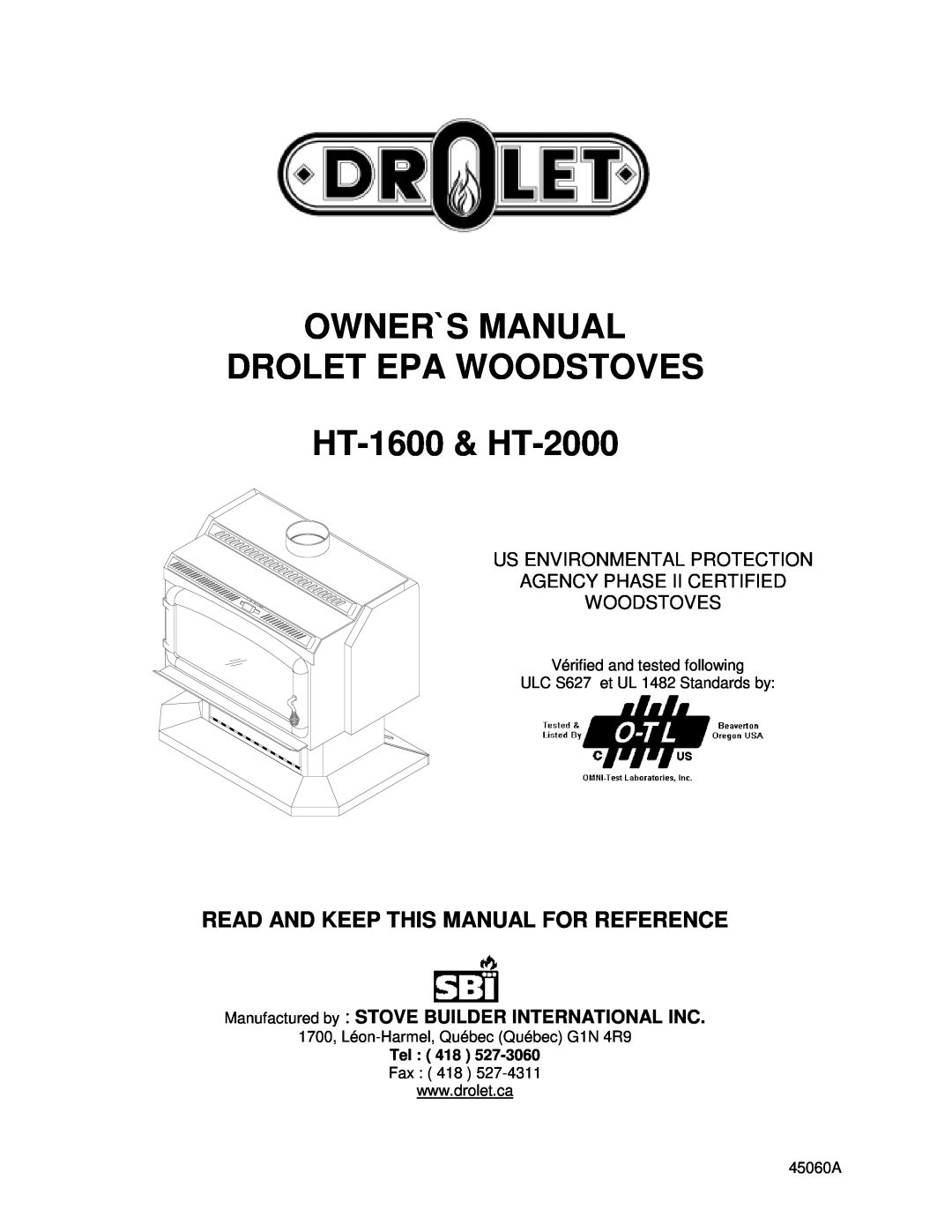 Drolet HT-1600, HT-2000 owner manual Read And Keep This Manual For Reference 