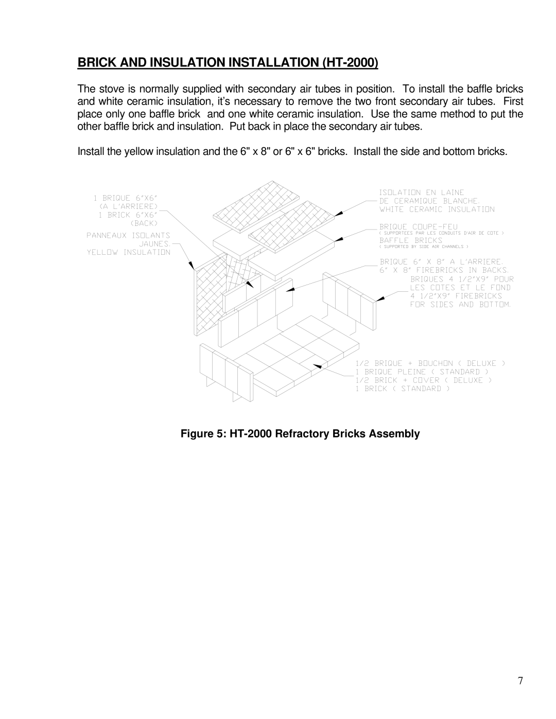 Drolet HT2000, HT1600, HT1200 owner manual Brick and Insulation Installation HT-2000, HT-2000 Refractory Bricks Assembly 