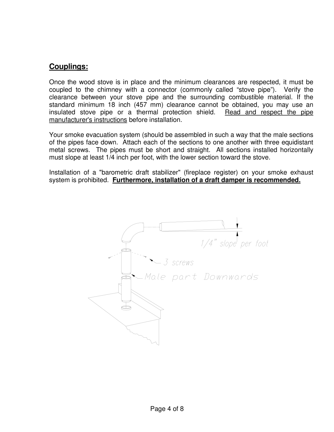 Drolet Hunter Wood Stove owner manual Couplings 