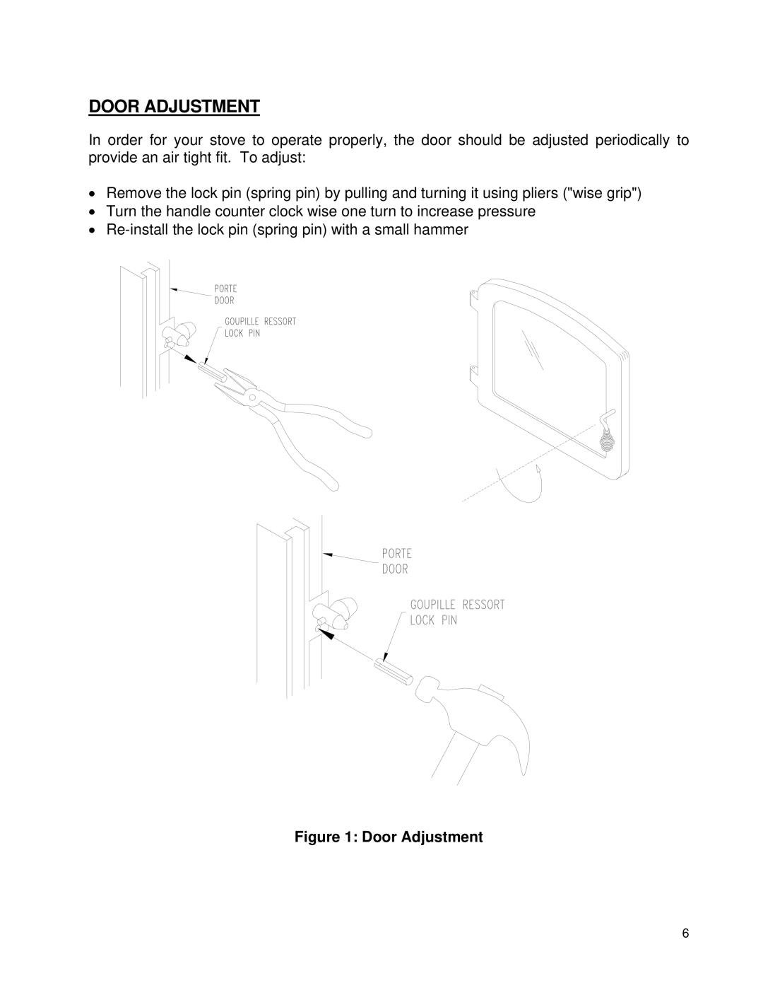 Drolet NG1800 owner manual Door Adjustment 