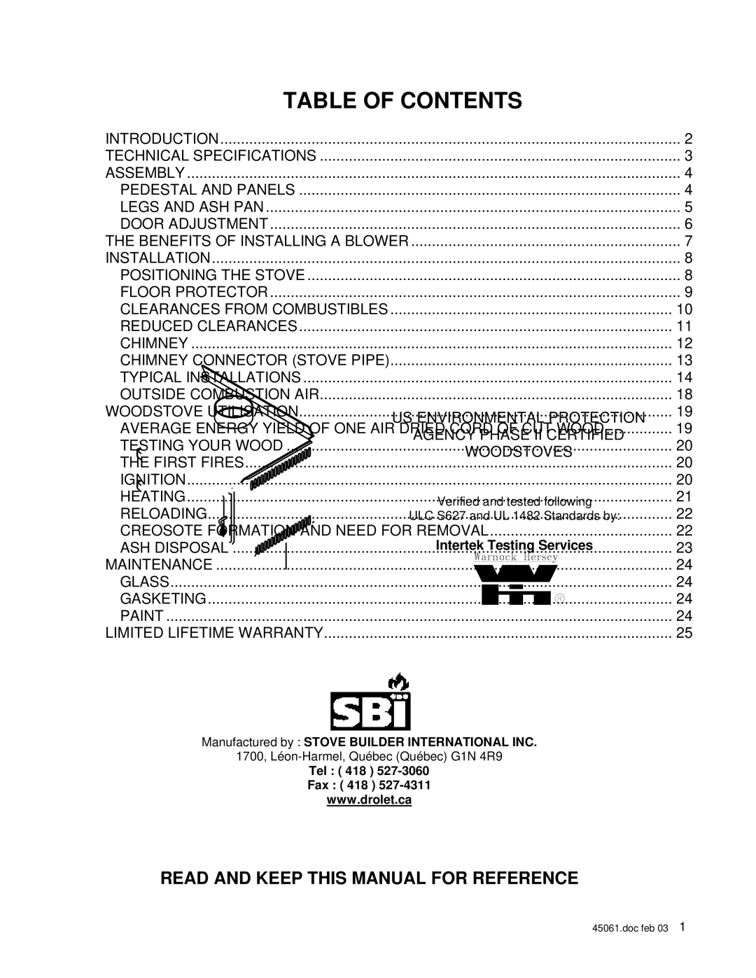 Drolet ElDorado, Savannah, Jurassien, Adirondack, Celtic owner manual Table of Contents 