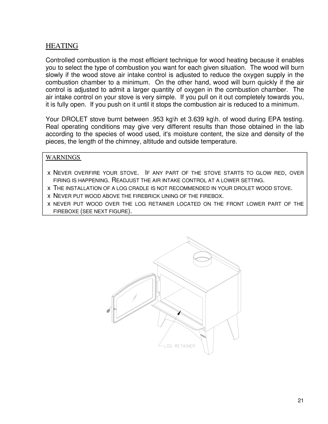 Drolet ElDorado, Savannah, Jurassien, Adirondack, Celtic owner manual Heating 