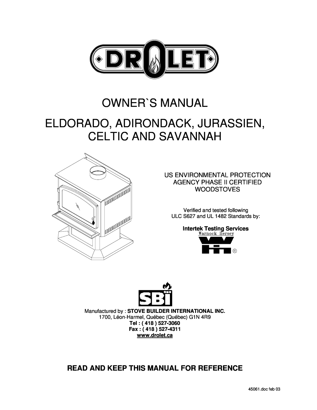 Drolet owner manual Read And Keep This Manual For Reference, Owner`S Manual Eldorado, Adirondack, Jurassien, doc feb 