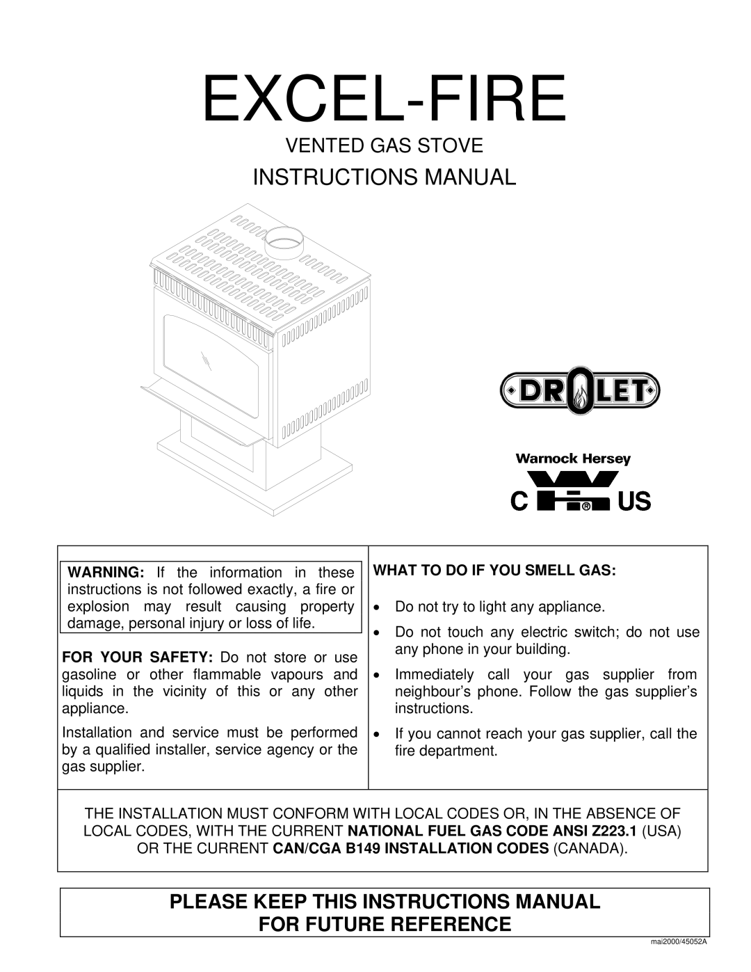 Drolet SIT 0.820.634 Nova manual Excel-Fire, Please Keep this Instructions Manual For Future Reference 