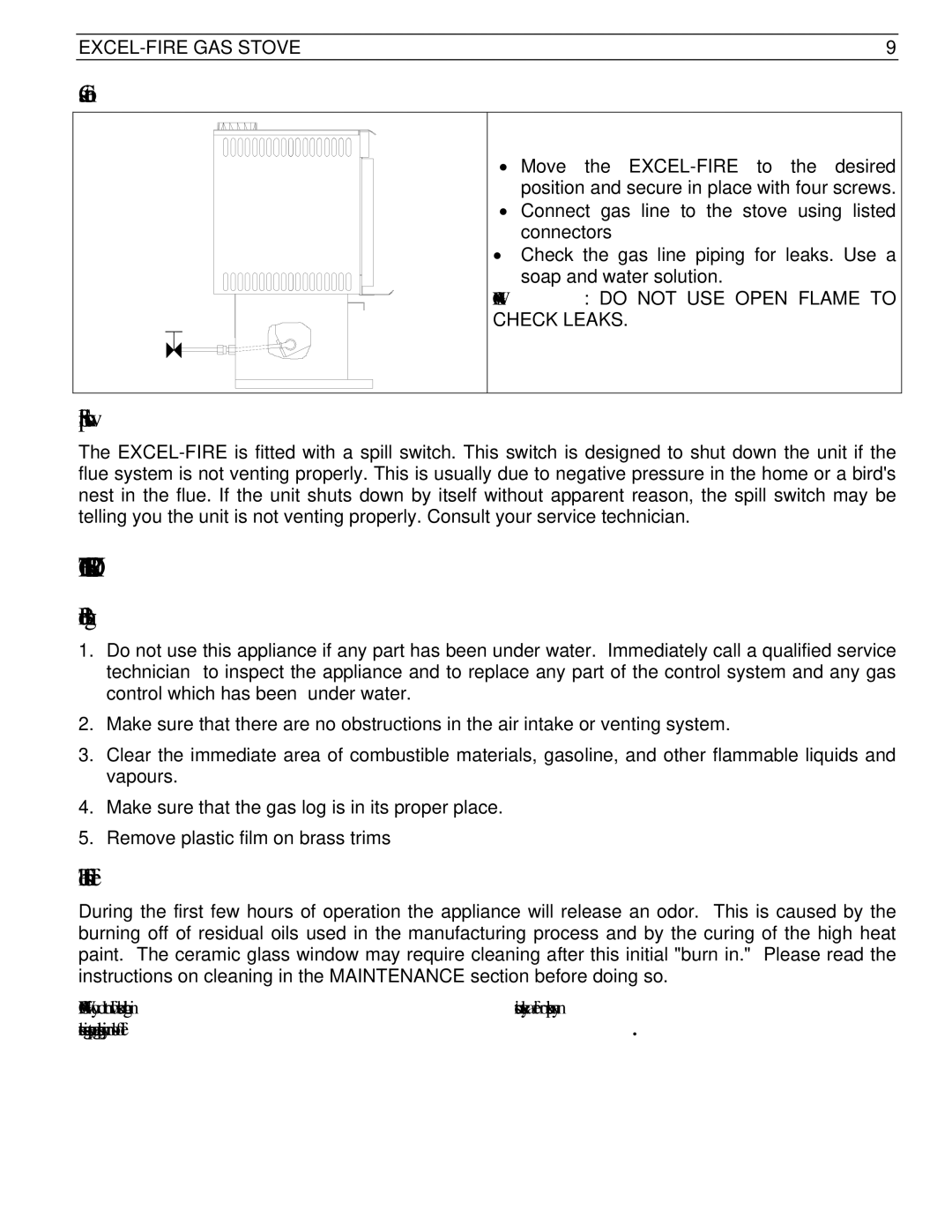 Drolet SIT 0.820.634 Nova manual Lighting Procedures, Gas connection, Spill switch, Before lighting, First fire 