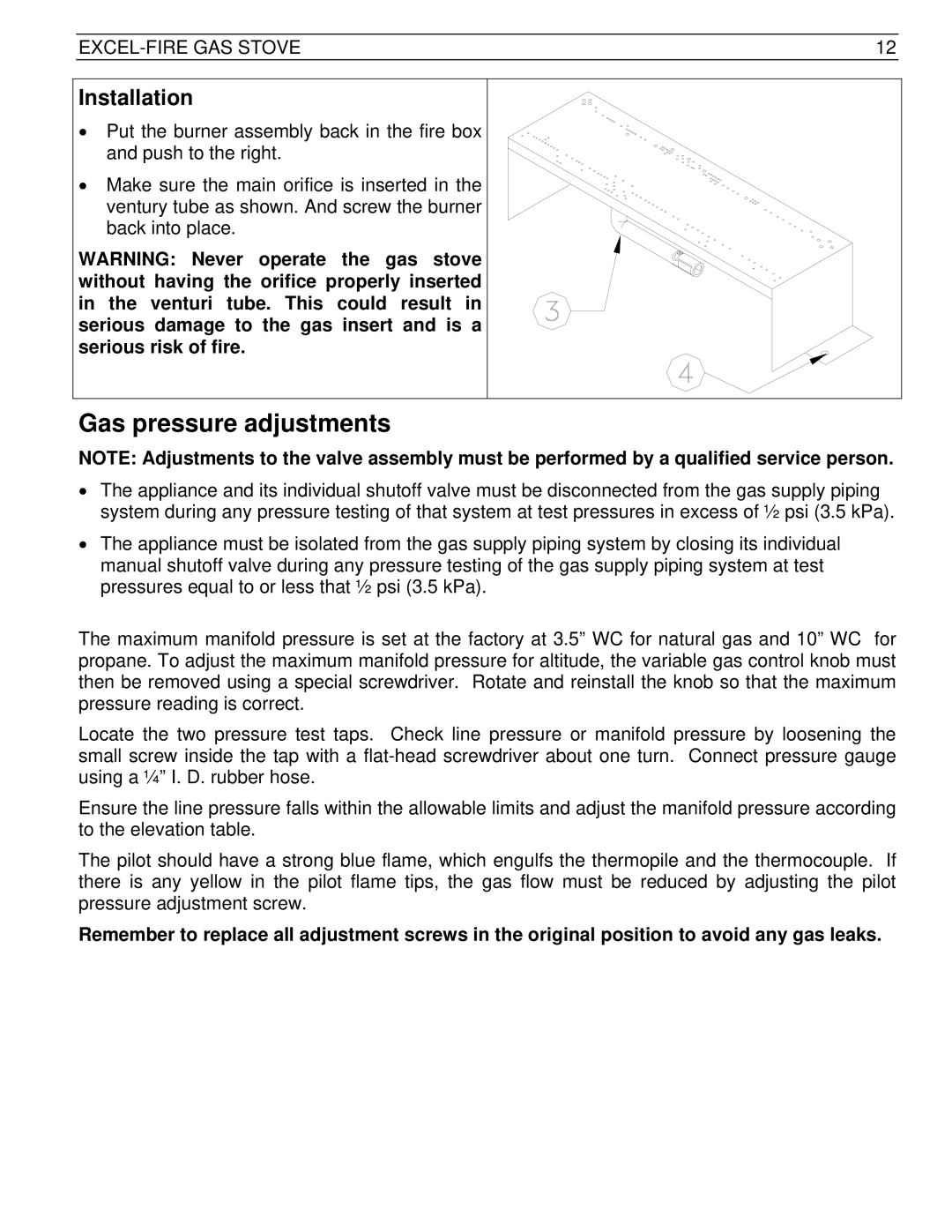 Drolet SIT 0.820.634 Nova manual Gas pressure adjustments 