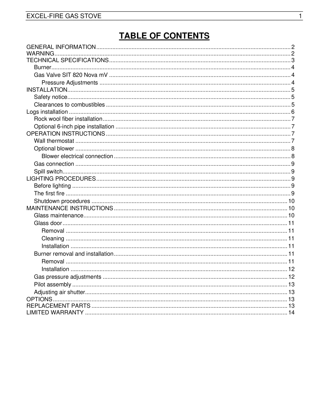 Drolet SIT 0.820.634 Nova manual Table of Contents 