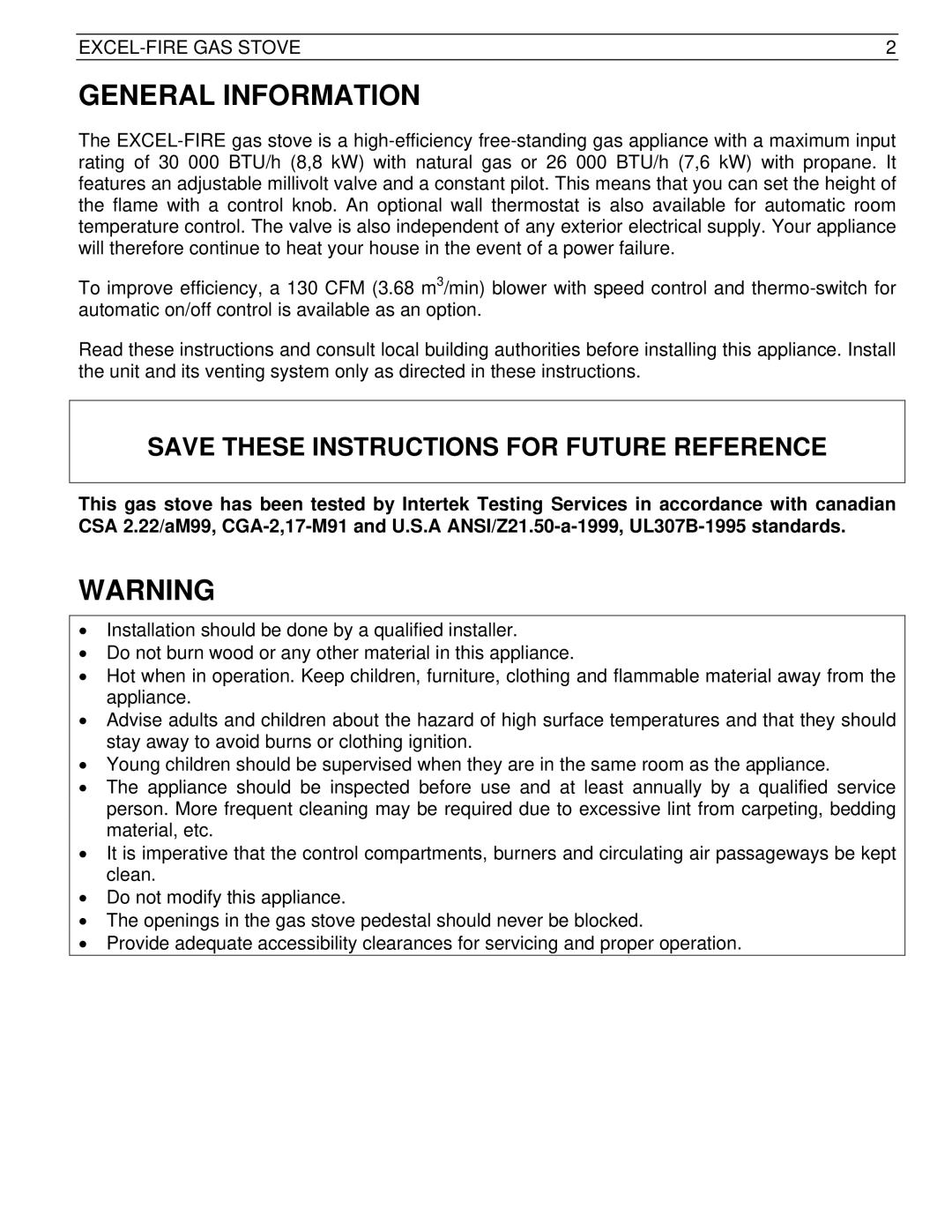 Drolet SIT 0.820.634 Nova manual General Information, Save These Instructions for Future Reference 