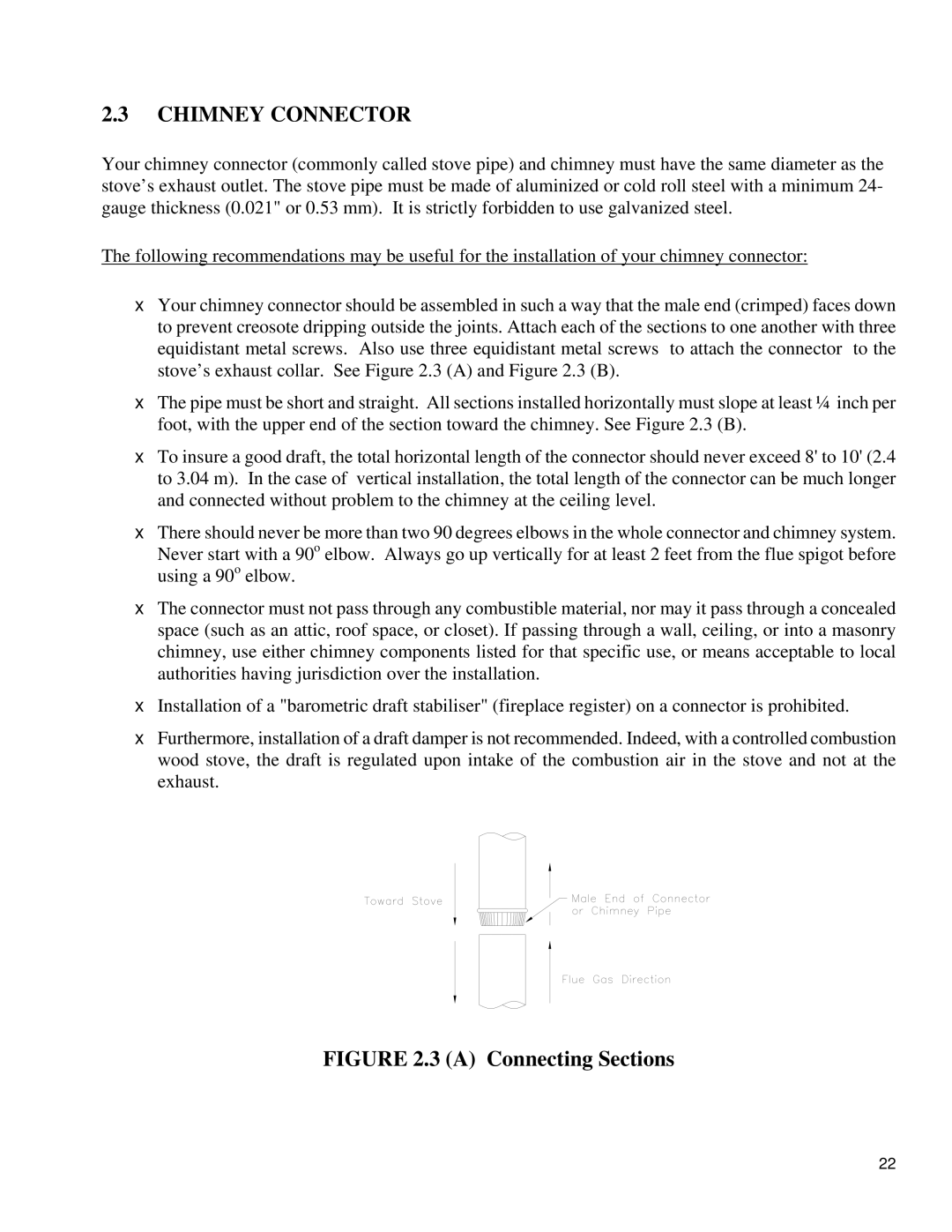 Drolet ULC S627, UL 1482 owner manual Chimney Connector, A Connecting Sections 