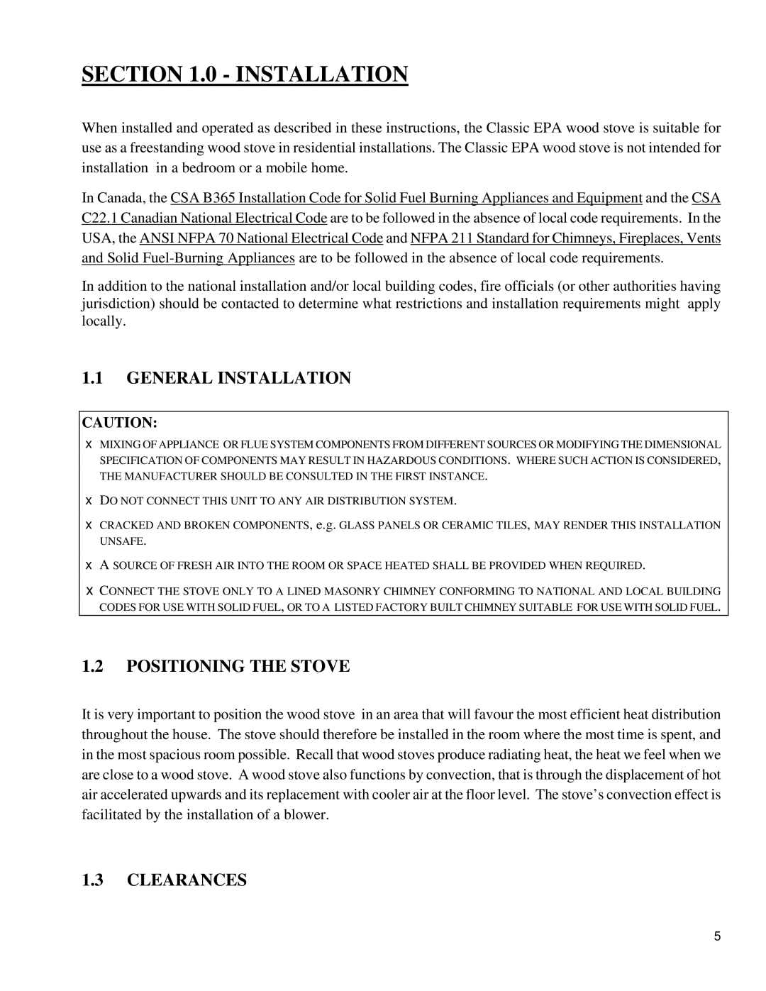 Drolet UL 1482, ULC S627 owner manual General Installation, Positioning the Stove, Clearances 