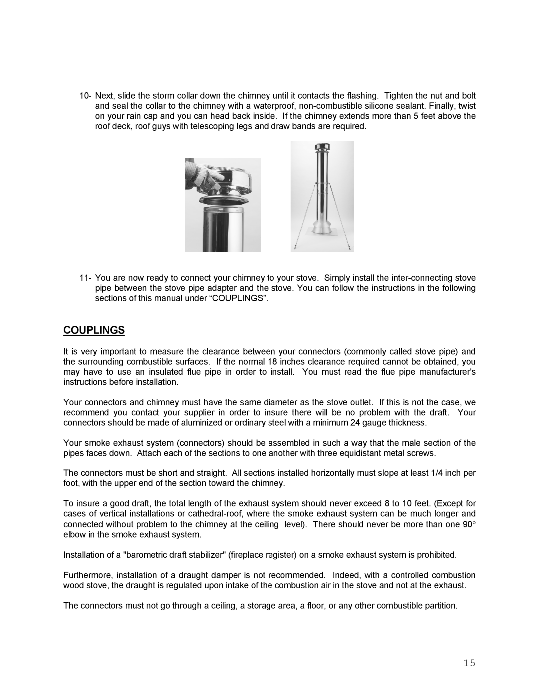 Drolet Wood Stove manual Couplings 