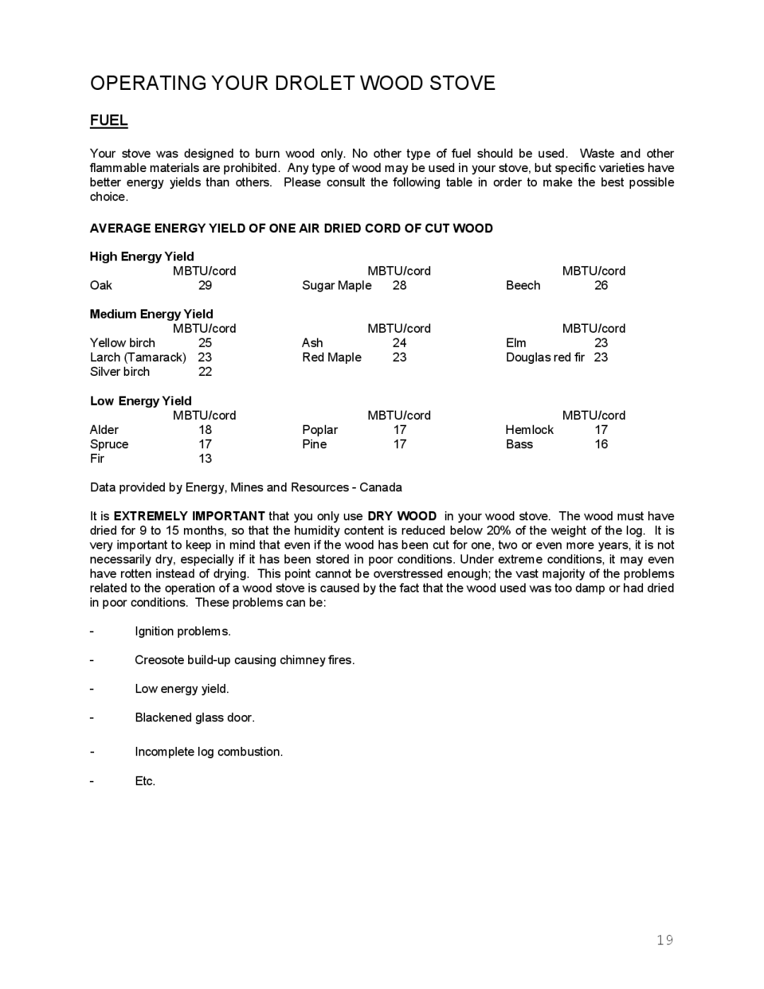 Drolet manual Operating Your Drolet Wood Stove, Fuel 