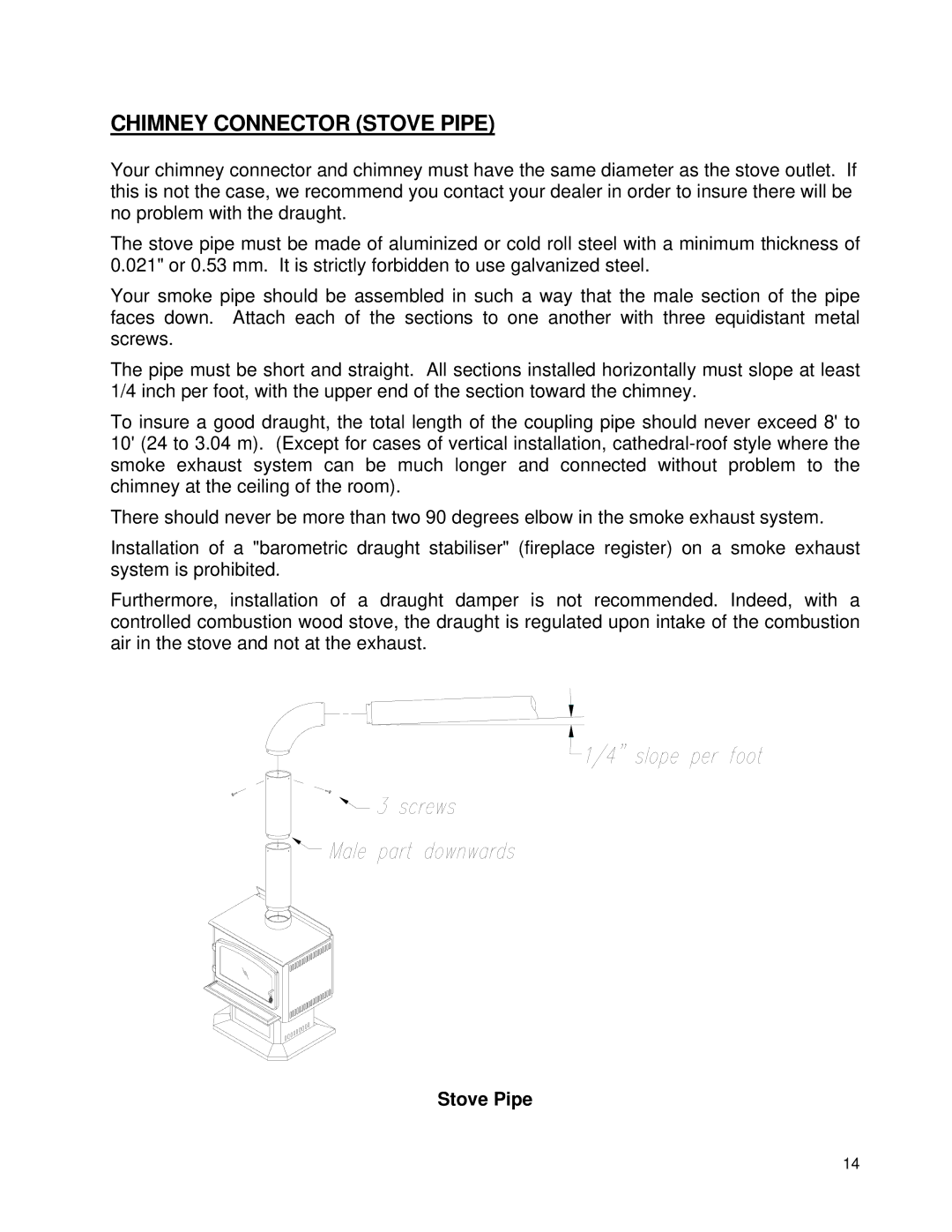 Drolet WOODSTOVES owner manual Chimney Connector Stove Pipe 