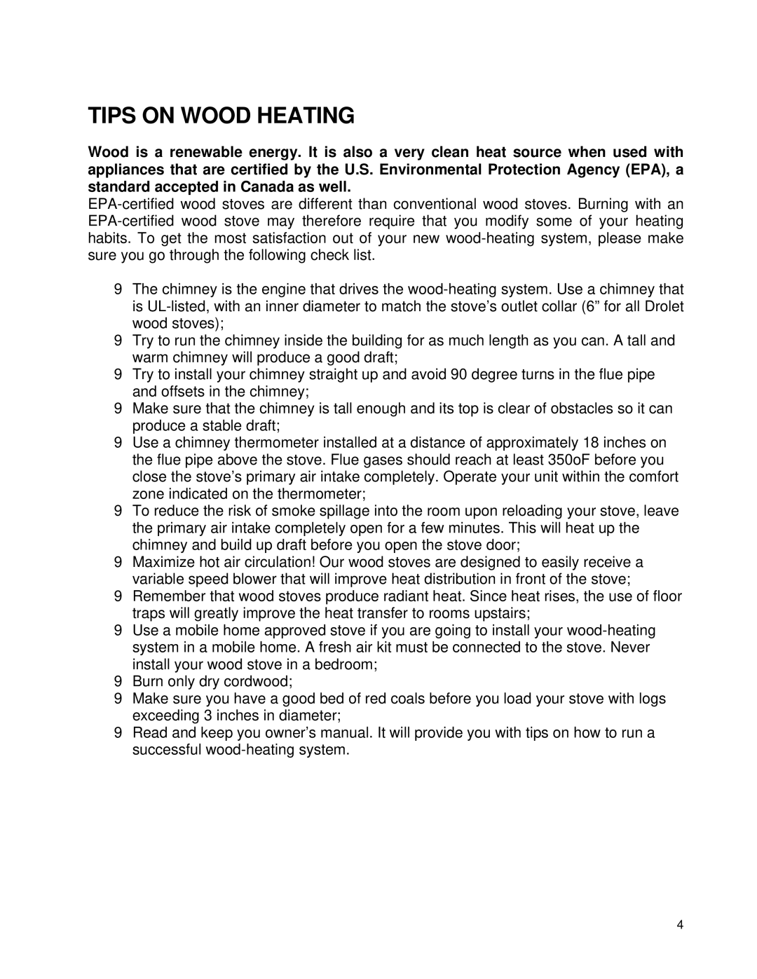 Drolet WOODSTOVES owner manual Tips on Wood Heating 