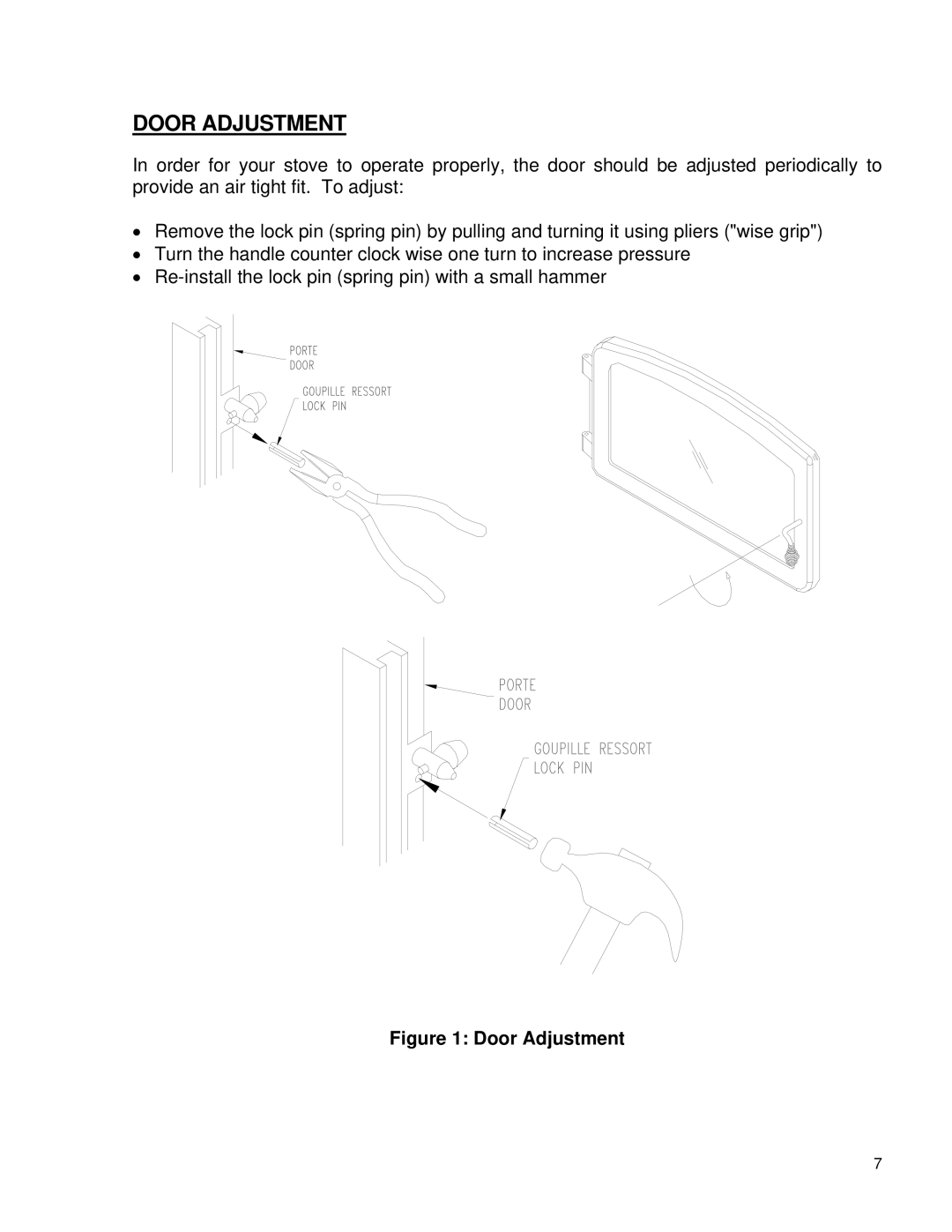 Drolet WOODSTOVES owner manual Door Adjustment 