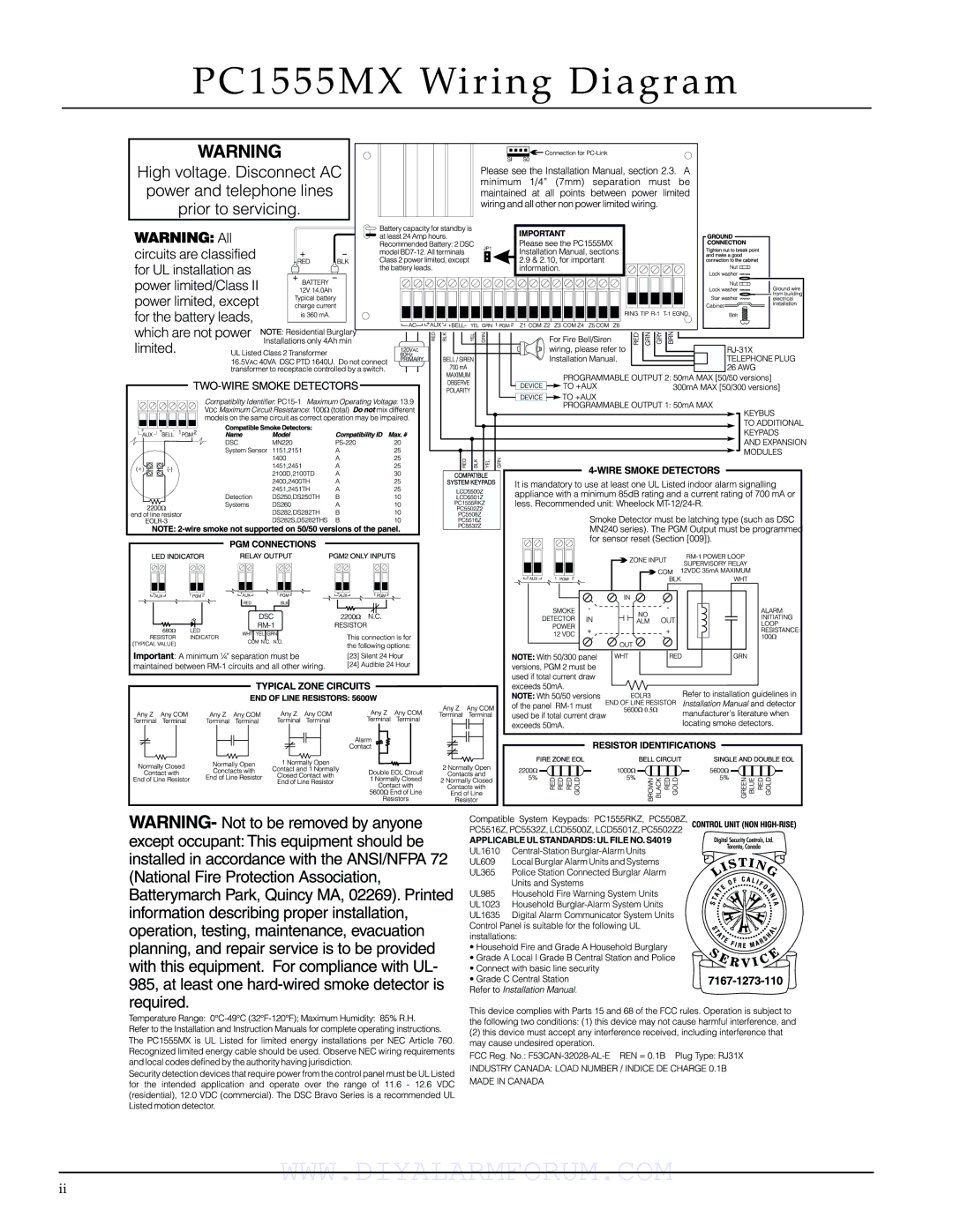 DSCover Satellite Products installation manual PC1555MX Wiring Diagram 