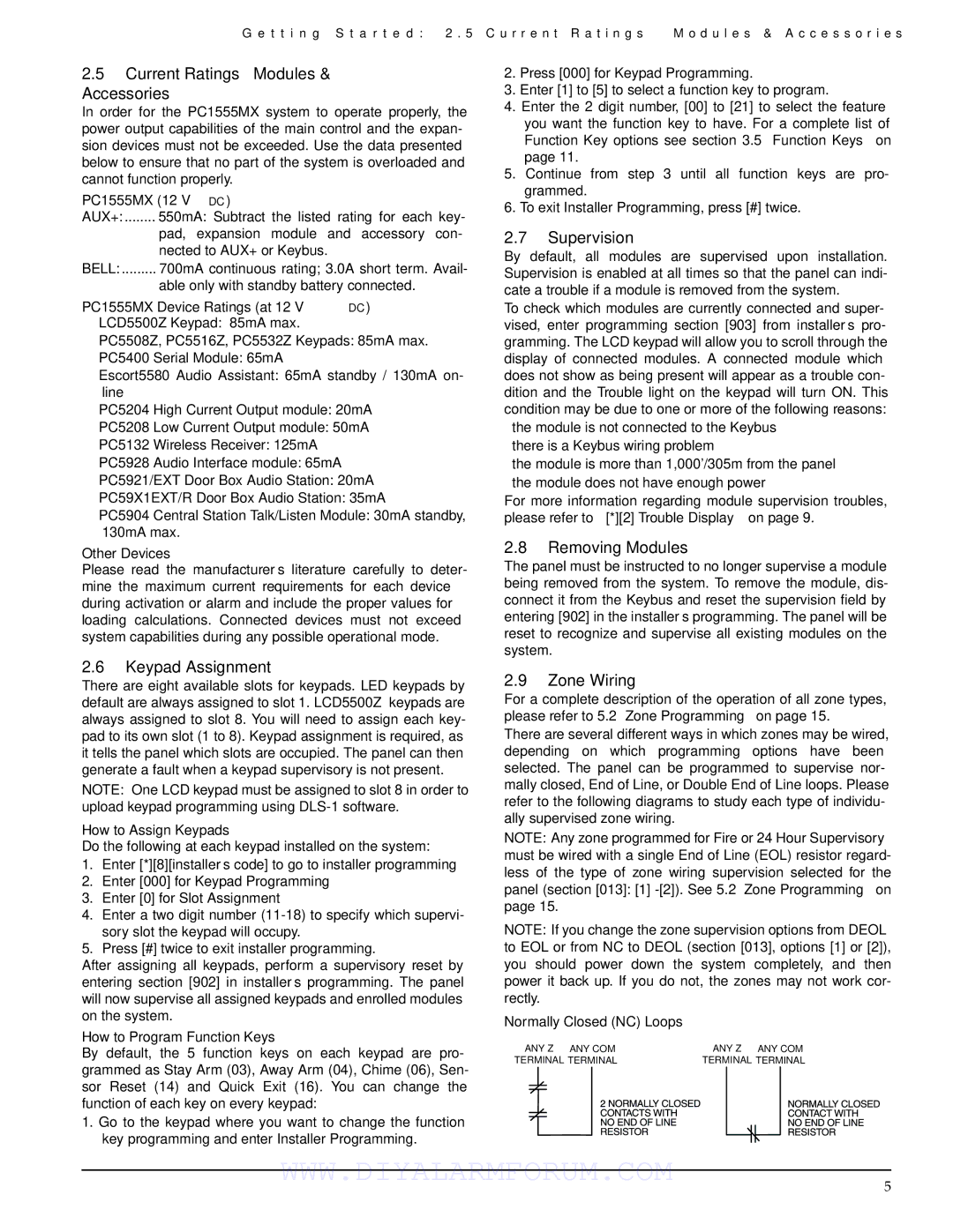 DSCover Satellite Products PC1555MX Current Ratings Modules & Accessories, Keypad Assignment, Supervision, Zone Wiring 