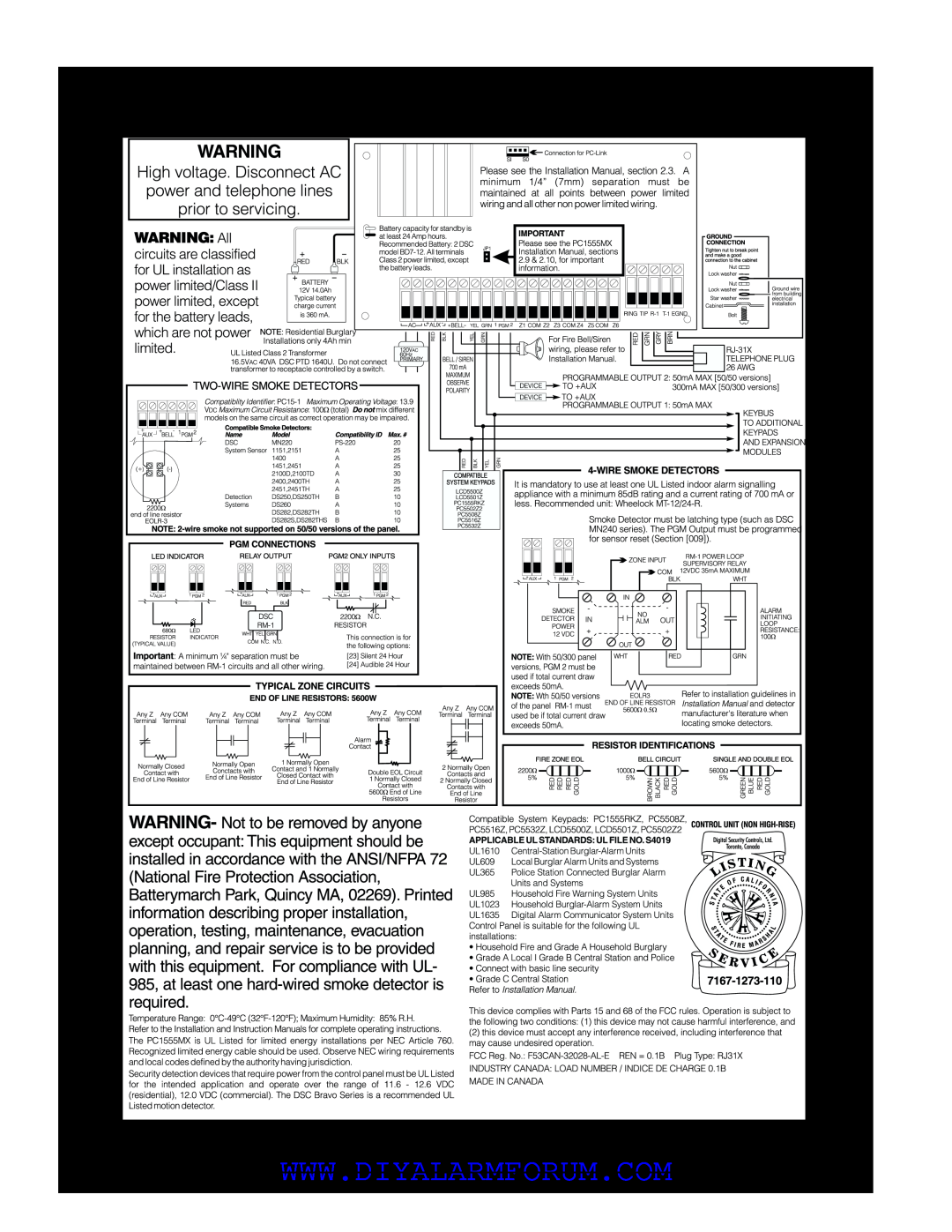DSCover Satellite Products installation manual PC1555MX Wiring Diagram 