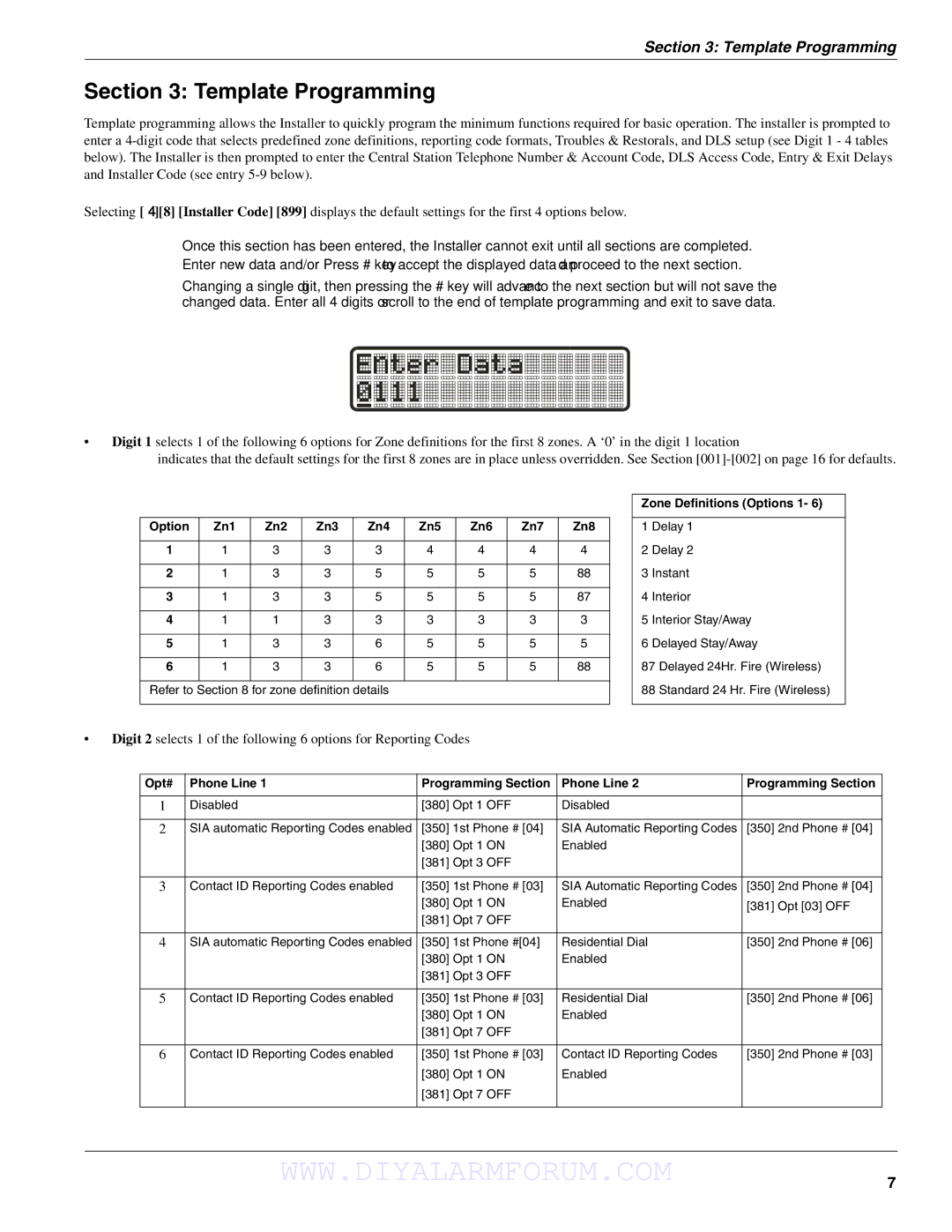 DSCover Satellite Products SCW904x manual Template Programming, Zone Definitions Options 1 