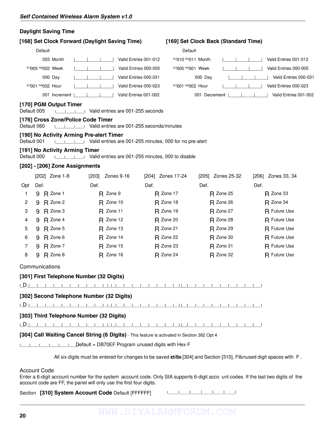 DSCover Satellite Products SCW904x PGM Output Timer, Cross Zone/Police Code Timer, No Activity Arming Pre-alert Timer 