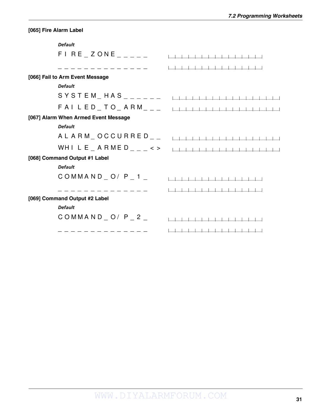 DSCover Satellite Products SCW904x manual Fire Alarm Label, Fail to Arm Event Message, Alarm When Armed Event Message 