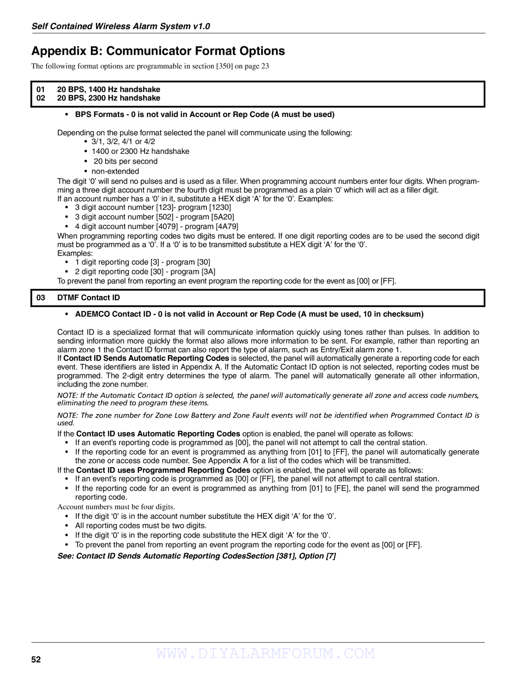 DSCover Satellite Products SCW904x manual Appendix B Communicator Format Options 