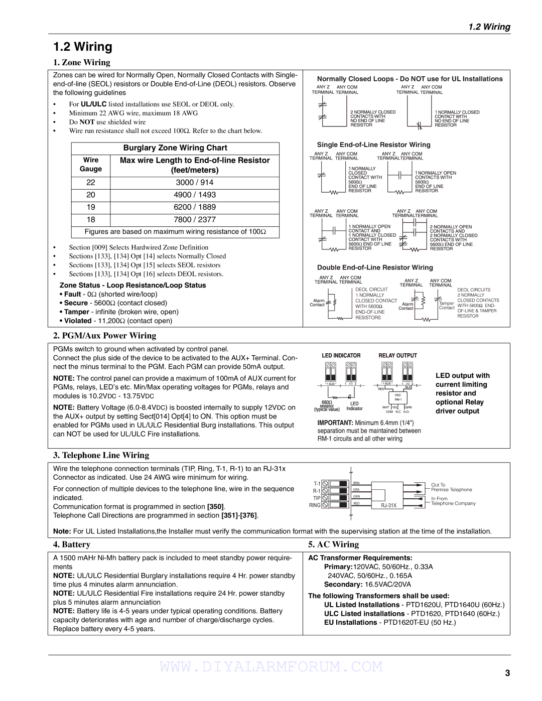 DSCover Satellite Products SCW904x manual Burglary Zone Wiring Chart, Max wire Length to End-of-line Resistor 