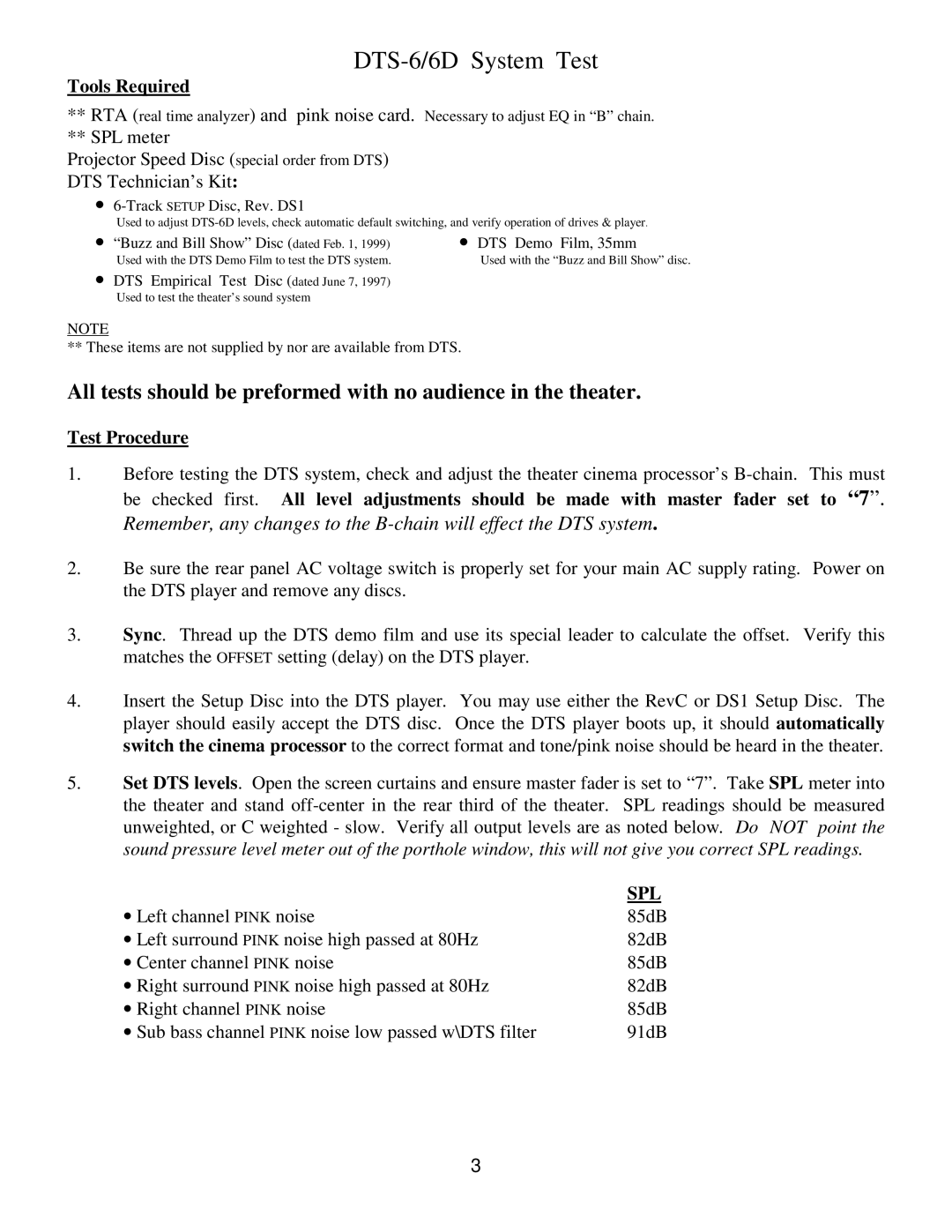 DTS DTS-6D manual Tools Required, Test Procedure, Spl 