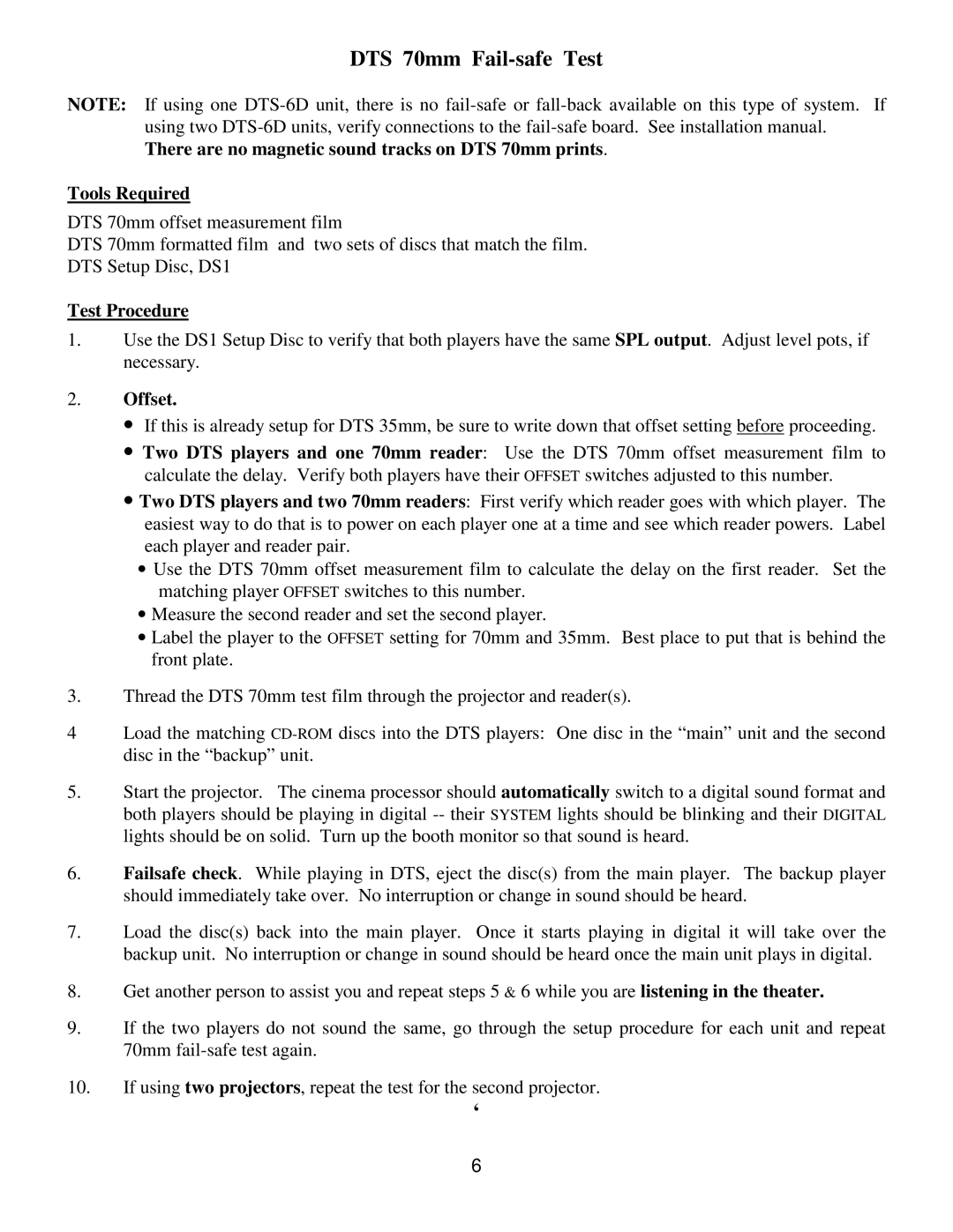 DTS DTS-6D manual DTS 70mm Fail-safe Test, Offset 
