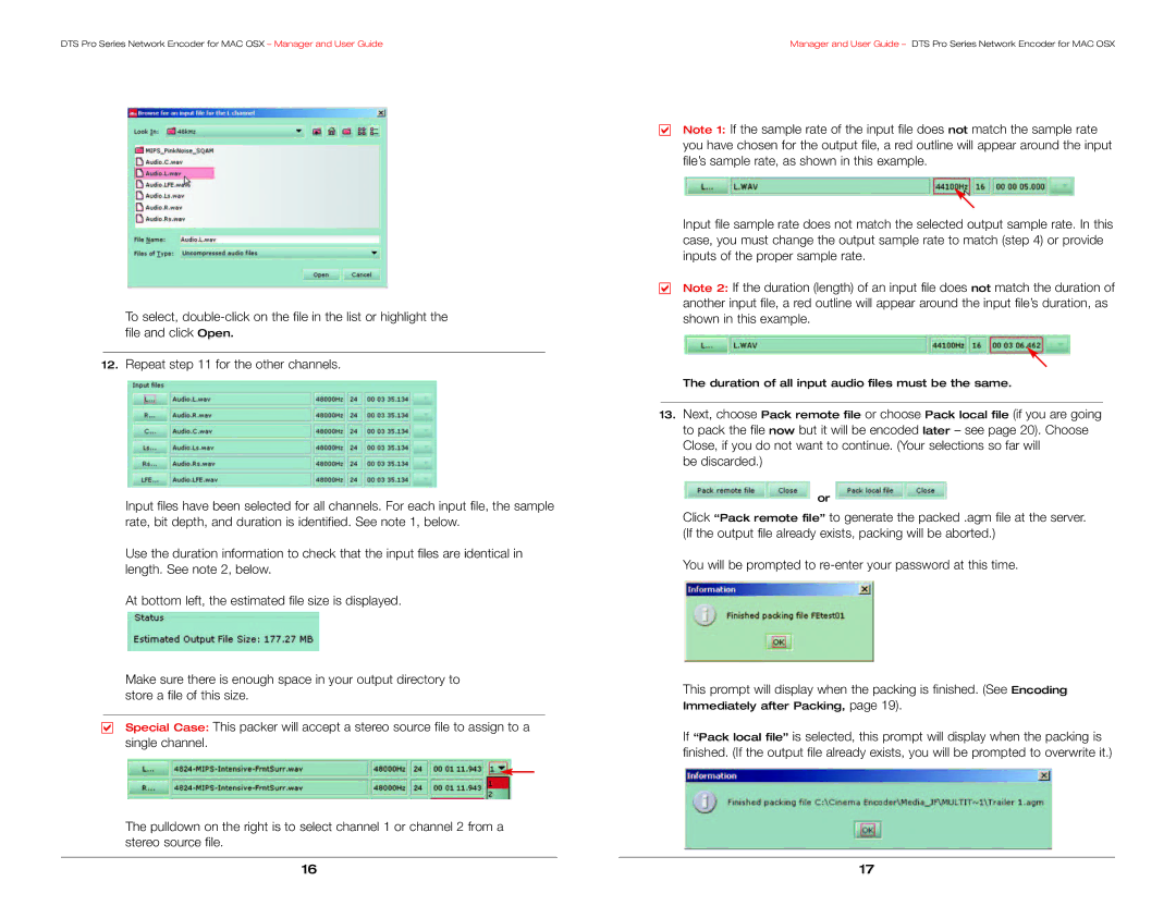 DTS DTS Pro Series manual Duration of all input audio files must be the same 