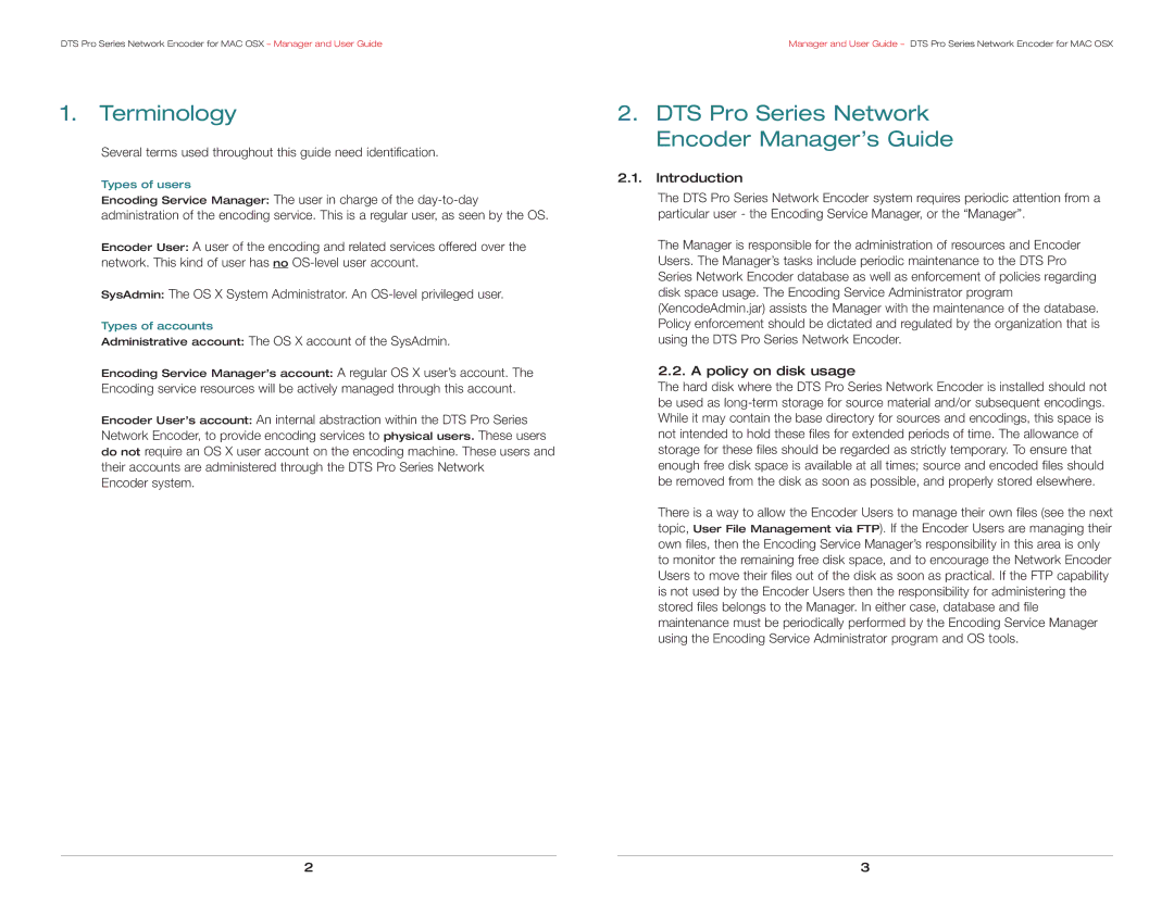 DTS manual Terminology, DTS Pro Series Network Encoder Manager’s Guide 