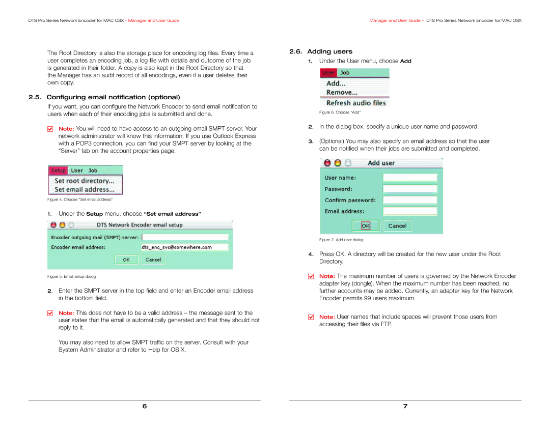 DTS DTS Pro Series manual Adding users Under the User menu, choose Add 