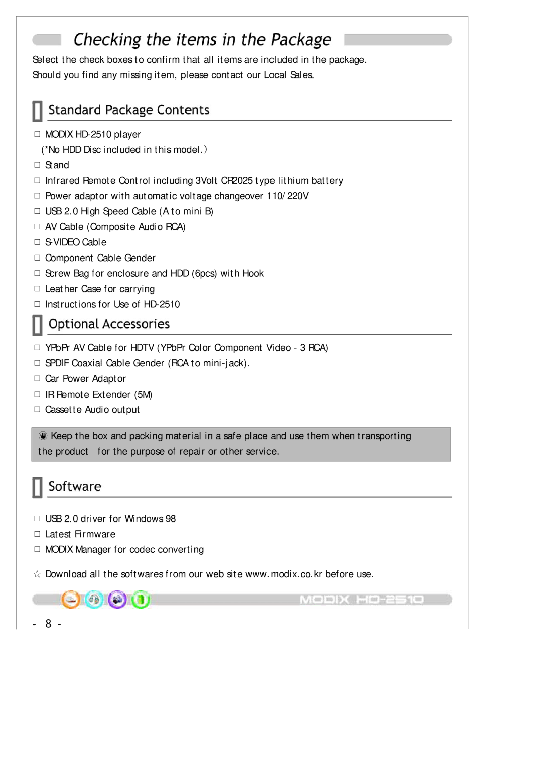 DTS MODIX HD-2510 manual  Modix HD-2510 player 