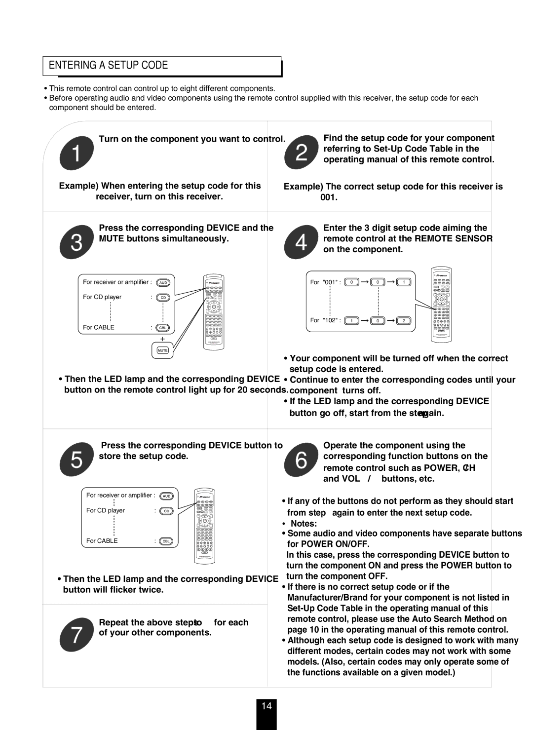 DTS RV4700 DTS-ES manual Entering a Setup Code, For Power ON/OFF 