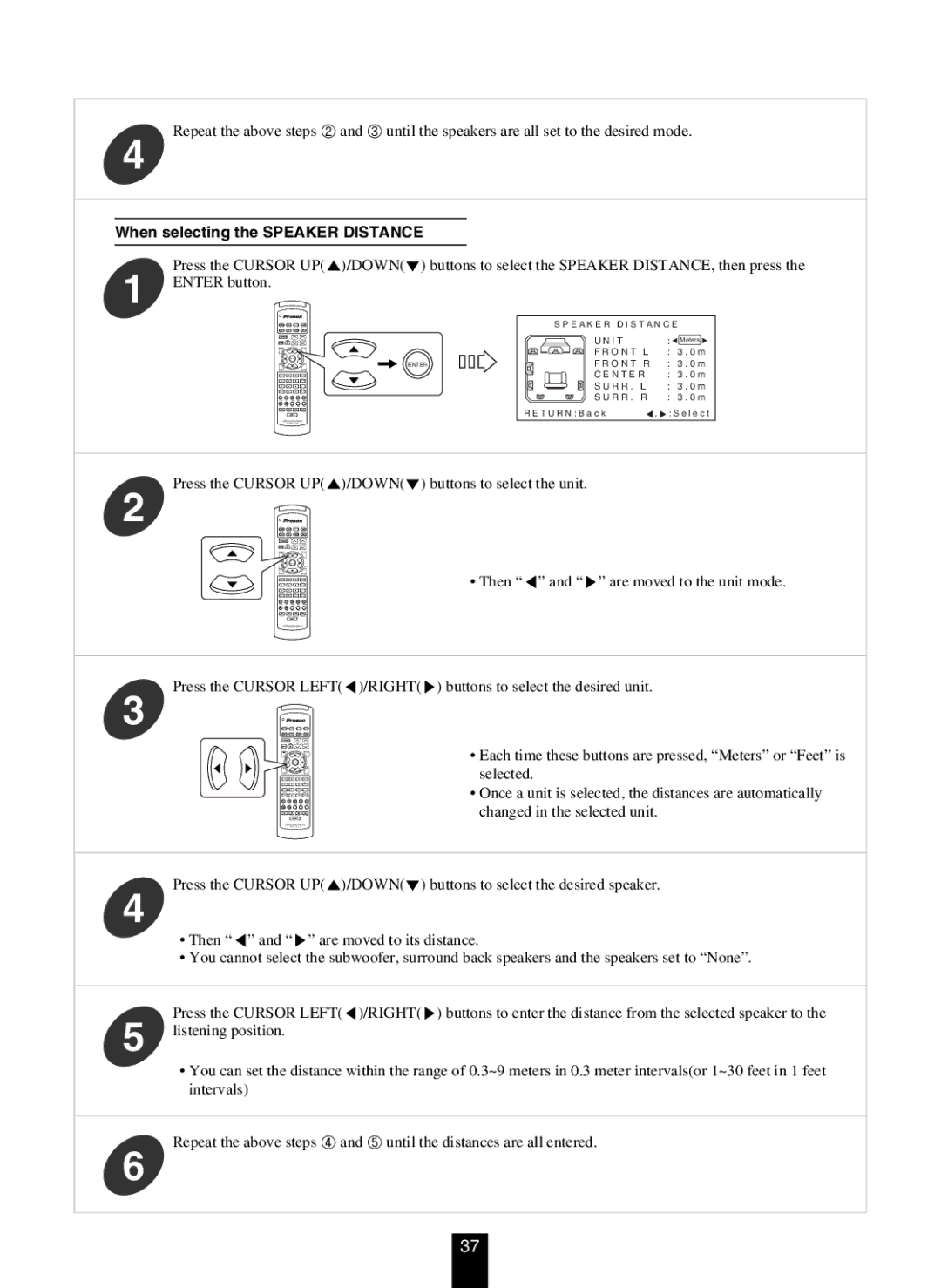 DTS RV4700 DTS-ES manual When selecting the Speaker Distance 