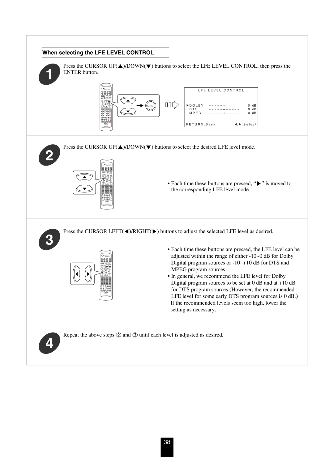 DTS RV4700 DTS-ES manual When selecting the LFE Level Control 