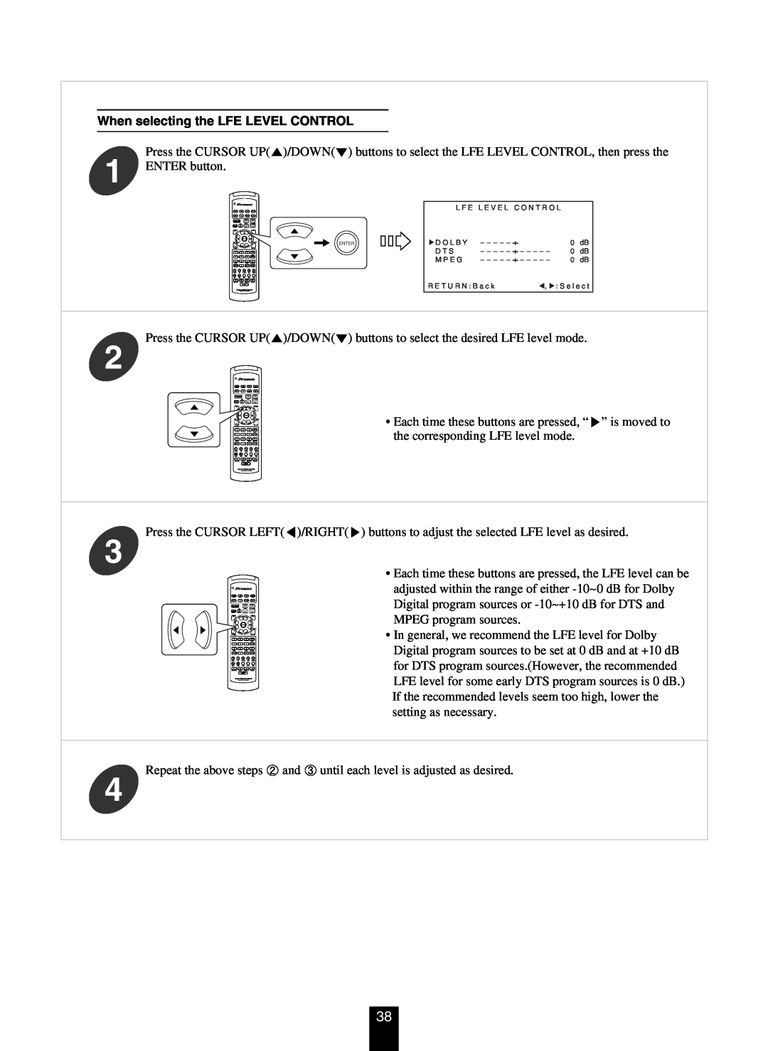 DTS RV4700 DTS-ES manual When selecting the LFE LEVEL CONTROL 